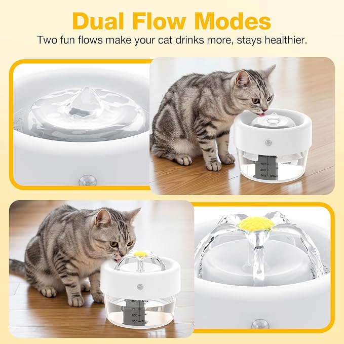 Cat Water Fountain, 1000ml Wireless Cat Water Fountain | Rechargeable Battery Operated,120° Wide-Angle Sensor, Automatic Pet Water Fountain with Quiet Pump for Cats/Dogs