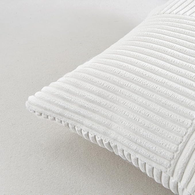 Fancy Homi Pure White Decorative Throw Pillow Covers 16x16 Inch for Living Room Couch Bed, Rustic Farmhouse Boho Home Decor, Soft Corss Patchwork Corduroy Textured Square Cushion Case 40x40 cm