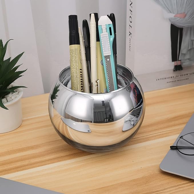 SNDEC Cubicle Accessories, 6'' Glass Candy Dish Desk Mirror to See Behind You, Home Office Aesthetic Table Vases Flower Pot, Cubicle Convex Desk Rearview Mirror Monitor