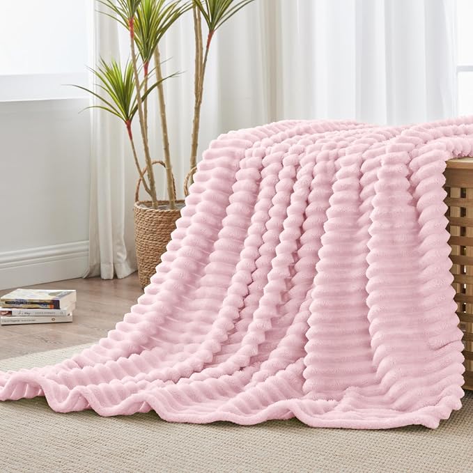 BEDELITE Striped Fleece Throw Blanket, Cherry Blossom, 50"x60" | 300GSM Microfiber Fleece, Soft Cozy, Lightweight Warm, Double-Sided Plush, Machine Washable, Gift, Room Decor, for Couch Sofa