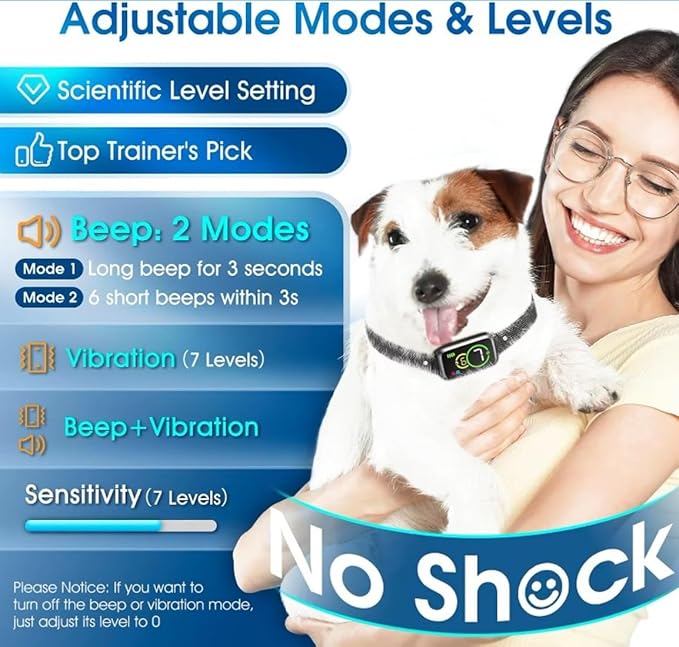 Dog Bark Collar for Large Medium Small Dogs, Rechargeable Smart Bark Collar, Anti Barking Training Collar with 7 Adjustable Sensitivity Beep Vibration (Black)