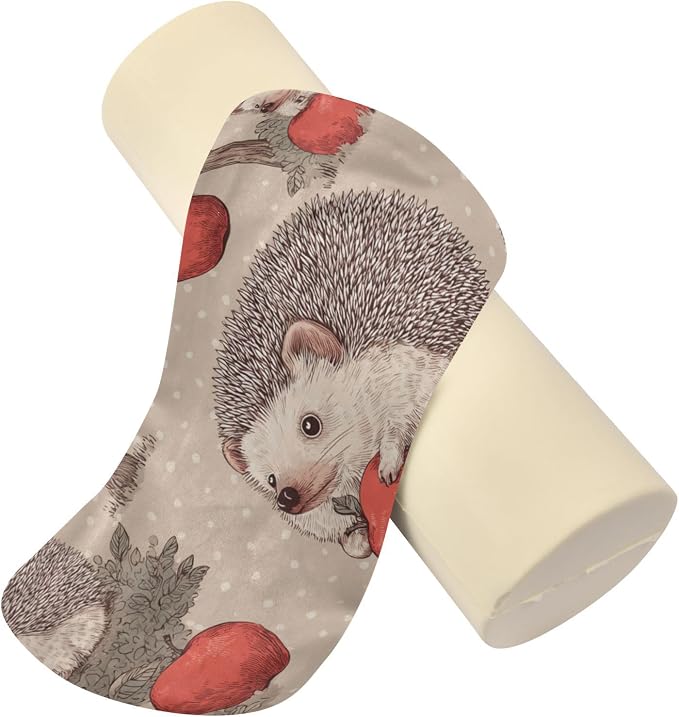 Hedgehogs Apple Trees Brown Neck Roll Pillow Bolster Round Health Memory Foam Long Cervical Cylinder Pillows with Removable Washable Cover for Body Bed Legs Back Yoga