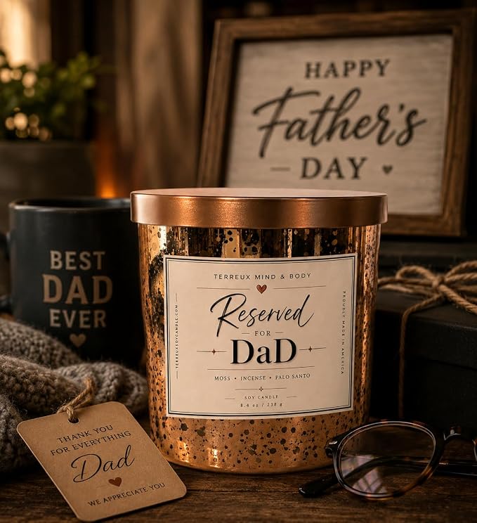 Father’s Day Gift Candle for Dad – Soy Candle with Palo Santo & Sandalwood – Long‑Lasting Aromatherapy Candle for Relaxation & Home Fragrance