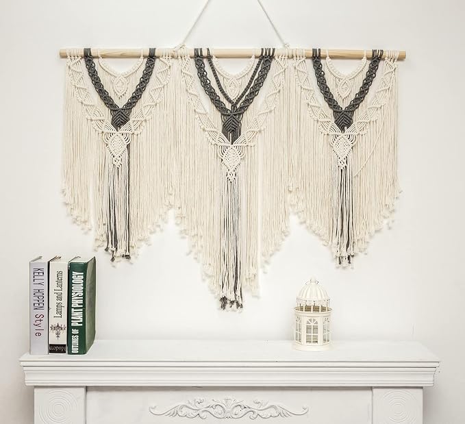 guzhiou Large Macrame Wall Hanging, Boho Woven Tapestry Decor Art, 43"x32" | Handmade bohemian woven tapestry for bedroom, living room, apartment. Perfect Boho style wall decor art for weddings, parties