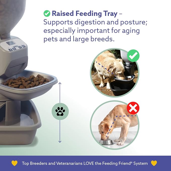 Feeding Friend® Automatic Dog & Cat Food Feeder with Water Dispenser, Portion Control, OLED Display, Anti-Jam Design, Battery Operated, for Pets 4–15 lb, Taupe