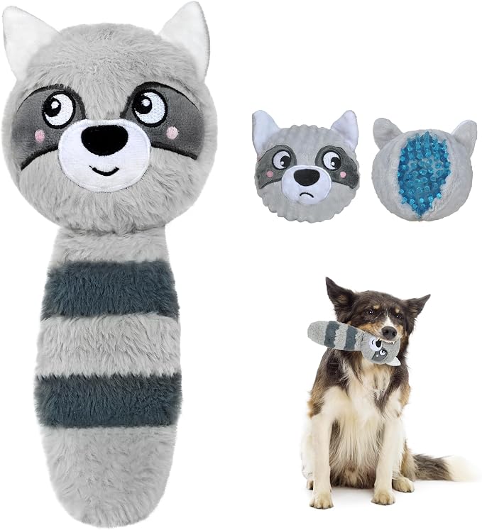 Fida Squeaky Dog Toys for Aggressive Chewers, 3 in 1, Tough Dog Ball