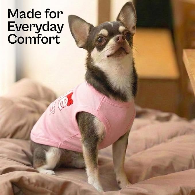 Parisian Pet Dog Shirt - 100% Cotton Shirts for Medium Dogs - Pink Sleeveless Girl Pet Clothes - Lightweight and Breathable Puppy Clothes - Stretchy Dog Apparel for Little Sister Dogs