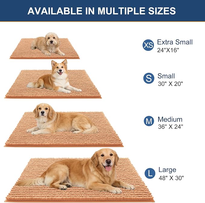 OLANLY Dog Door Mat for Muddy Paws 44x24, Extra Absorbent Chenille Mud Mat | Orange, Absorbs Moisture and Dirt, Non-Slip Machine Washable Doormat, Quick-Drying Indoor Entryway Floor Mat for Dogs