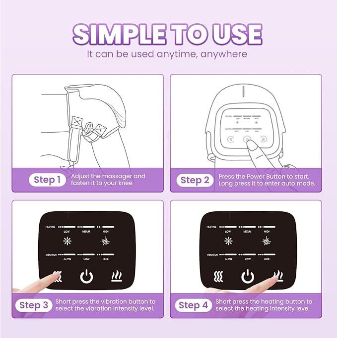 Knee Massager with Heat, 3-in-1 Smart Portable, 3 Vibration Modes and 3 Heating Levels LED Vitality Joints Knee Massager, Gift for Men and Women, Black