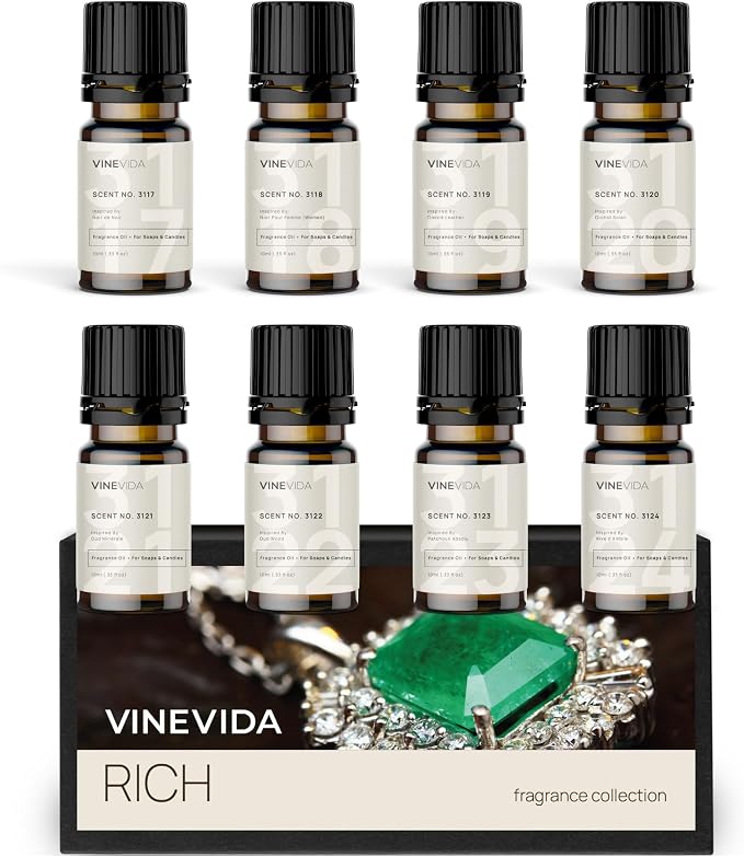 VINEVIDA [Set of 8] Rich Scents for Candle Making, Made in USA Candle Fragrance Oil, Soap Making Essential Oils, Diffuser Oil Scents