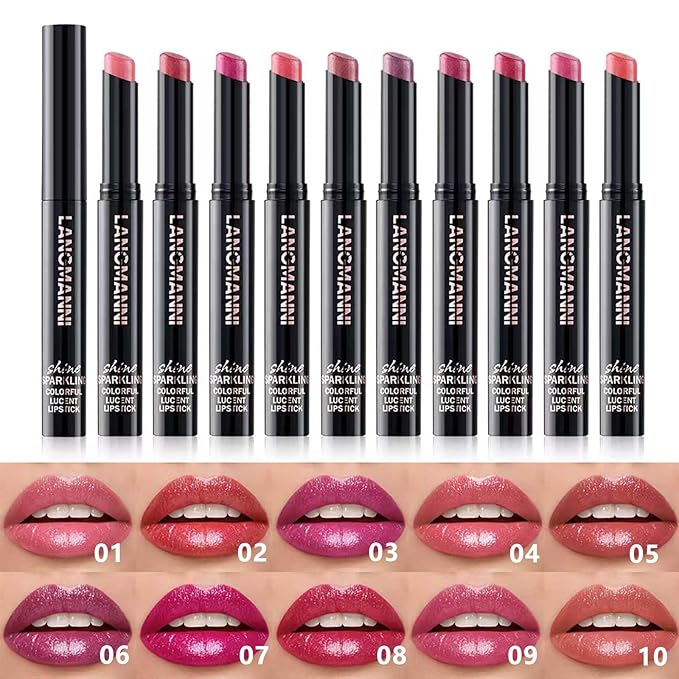 Lipstick For Women Matte Nude Glitter Shimmer Metallic Highly Pigmented Moisturizing Lip stick Hypoallergenic Waterproof Long Lasting Lipsticks Quick Makeup Lightweight Portable 02# Classic Red