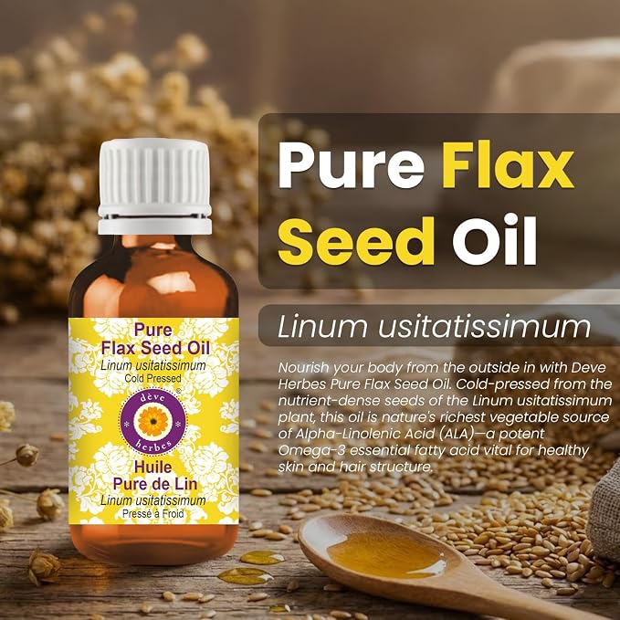 dève herbes Pure Flax Seed Oil (Linum usitatissimum) with Glass Dropper Cold Pressed (Pack of Two) 100ml X 2 (6.76 oz)
