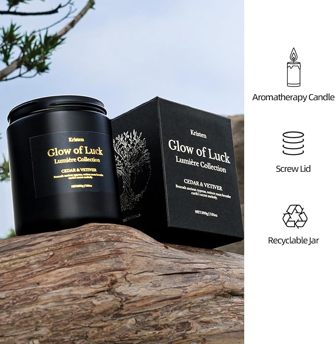 Luxury Candle Gift for Men – Cedarwood & Vetiver Soy Candle, Handcrafted Black Jar, 7.05oz, 42-Hour Burn, Premium Masculine Fragrance for Home Décor