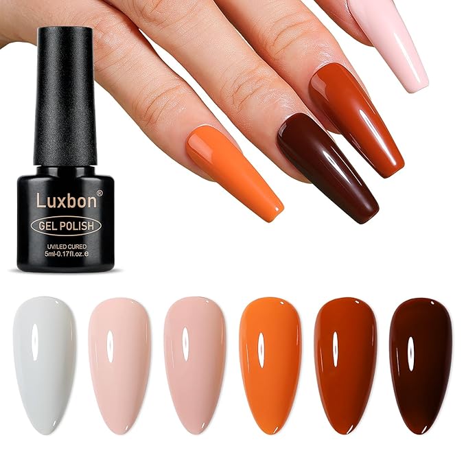 Luxbon 6 pcs Gel Nail Polish Set - Fall Color Set Long Lasting Autumn Gel Polish, uv led Soak Off Nail Art Designs Manicure Kit 019