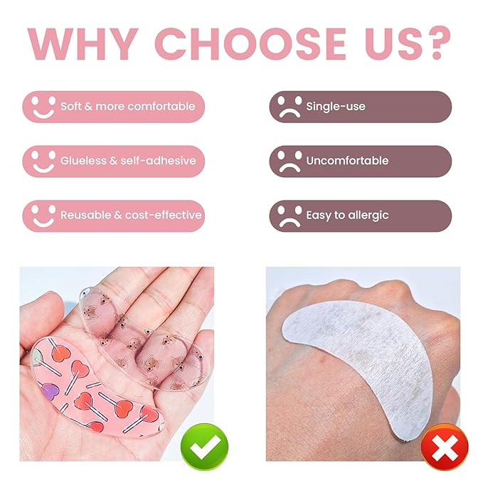 PERMANIA Under Eye Patch Silicone for Lash Lift & Lash Extensions Remover, Cute Cartoon Reusable and Soft Makeup Beauty Tools (12 pcs)