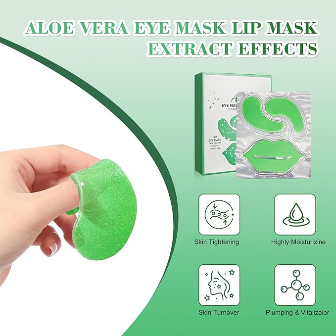 10 Pairs Under Eye Masks & Lip Mask Set with Aloe Vera | For Puffy Eyes, Dark Circles, Fine Lines & Dry Lips | Hydrating Treatment, Gifts for Women, Party Favors, Bachelorette Party Favors