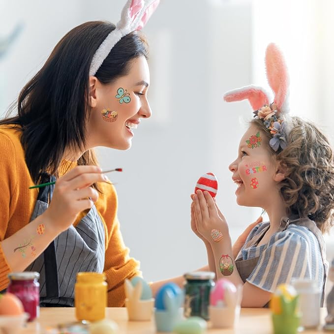 127Pcs Easter Temporary Tattoos for Kids - Non-Toxic Easter Bunny Tattoo Stickers for Face, Easter Basket Stuffers, Party Favors, Egg Hunt, Goodie Bag Fillers & Spring Festive Party Gift