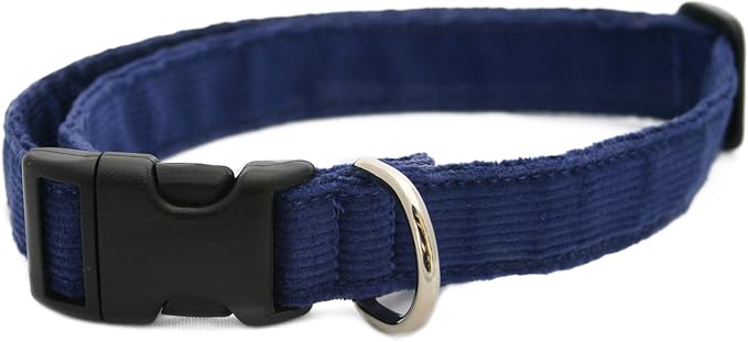 Hemp Corduroy Dog Collar - No Pattern (1" Extra Large, Blue)
