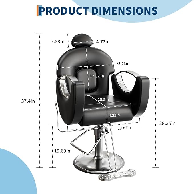Barber Salon Chair, Reclining Salon Chair with Heavy Duty Hydraulic Pump, 360° Swivel and Height Adjustable, 330 LBS Capacity Spa Beauty Equipment Hairdresser Armchair for Barbershop- Black & Silver
