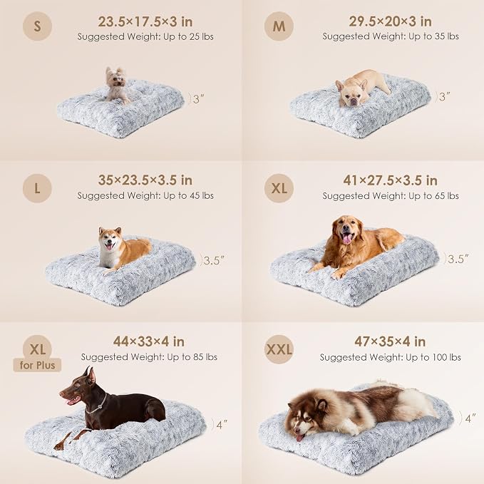 EHEYCIGA Fluffy Dog Crate Bed for Medium Dogs, Plush Crate Pad, Grey | Calming Anti Anxiety Medium Dog Bed, Washable Soft Warm Faux Fur Crate Mat with Non-Slip Bottom