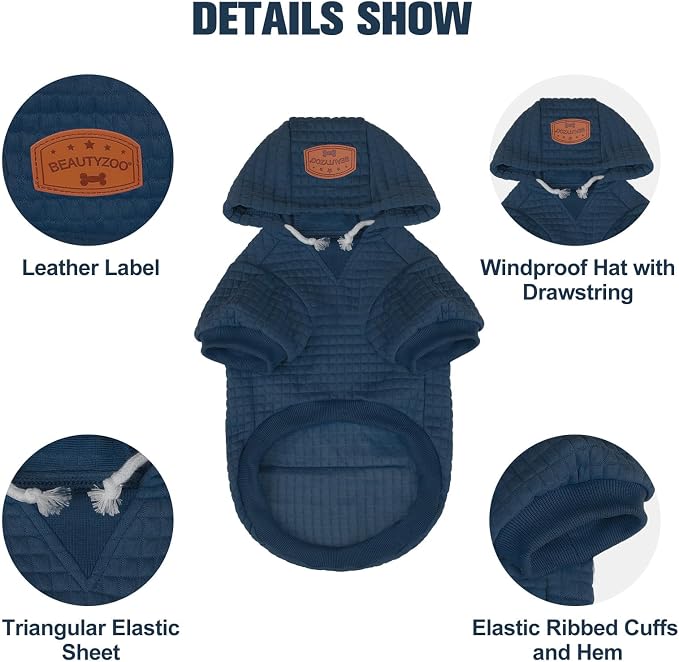 BEAUTYZOO Dog Hoodies Sweater for Medium Dogs, Waffle‑Like Laminated Coat | Warm Dog Sweatshirt with Pocket & Leash Hole, Pullover Clothes for Girl Boy Dogs, Stretchy & Easy‑On‑Off, Bulldogs Pitbulls