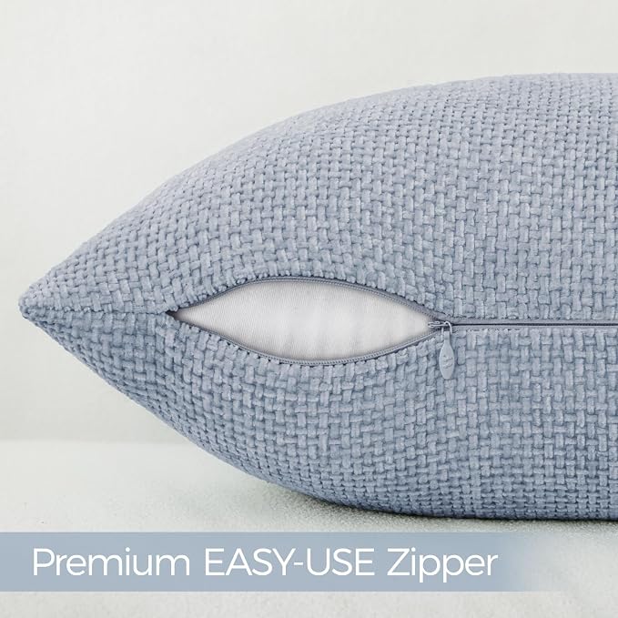 a moment Light Blue Chenille Throw Pillow Covers 24x24 Inch Pack of 2 Modern Decorative Throw Pillow Cases Farmhouse Cross Covers Home Decor for Sofa Bedroom Living Room