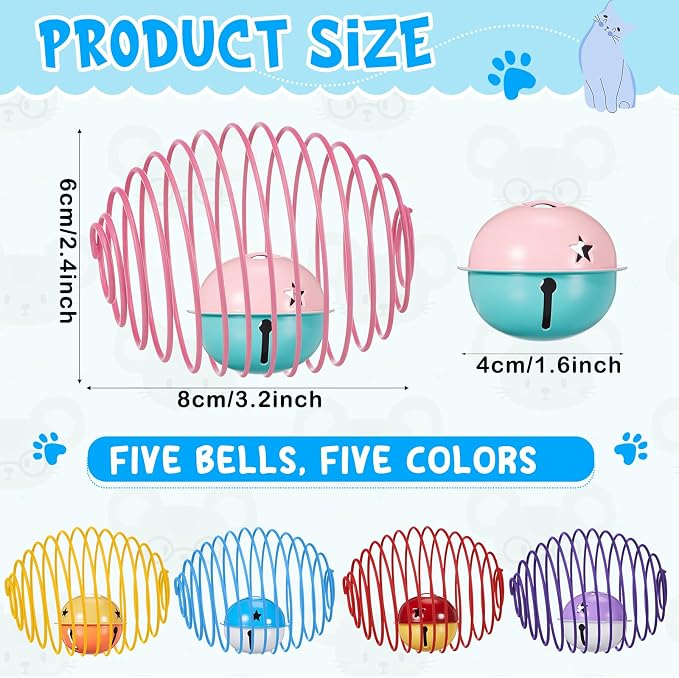 Jecery 5 Pcs Cat Toys Spring,Bell,Multicolor