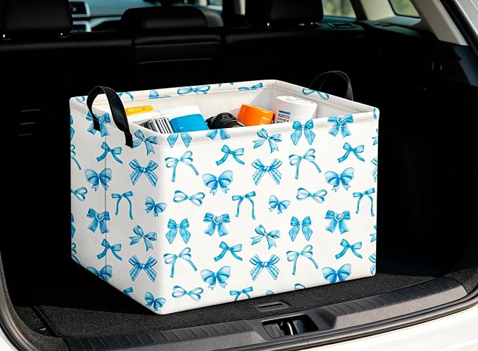 CLOCOR Rectangular Storage Basket Empty,Gift Basket,Waterproof Storage Bin,Room Decor(Blue Bowknot)