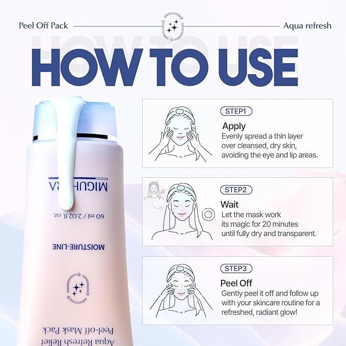 MIGUHARA Aqua Refresh Peel-Off Mask Pack, Face Mask with Lacto-PDRN, Botanical & Flower Extracts for a Fresh, Clean Feel and Smooth-Looking Skin Appearance – Korean Skincare (60ml/2.02 fl.oz.)