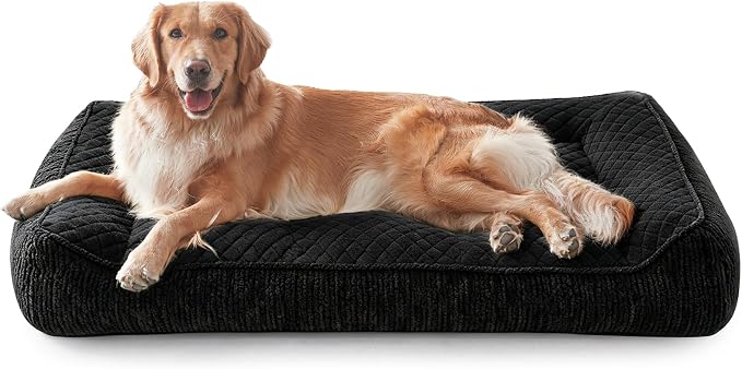 JOEJOY Extra Large Orthopedic Dog Beds Large Sized Dog, Extra Thick Foam Pet Bed Sofa with Bolster Sides, Large Sized Dog Bed with Removable Washable Cover, Non-Slip Bottom, Black, 48''x35''