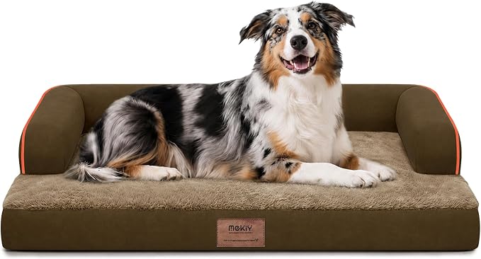 Orthopedic Washable Dog Bed with Bolster for Large Sized Dogs | Pillow Support for Neck Relief, Egg Crate Foam, Waterproof Liner, Anti-Slip Bottom, Machine Washable Cover, 38 x 25 Inch