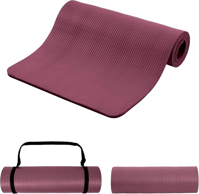 Signature Fitness Extra Thick High-Density Foam Yoga Mat – Multiple Thicknesses (1/2" & 1") / Multiple Colors – Double-Sided Non-Slip Surface – with Carrying Strap for Pilates, Yoga & Home Workouts