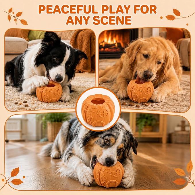 Dog Treat Toys, Pumpkin-Shaped Dog Treat Ball, Dog Frozen Treat Toy with 2 Freeze Bowls, Dog Toy Treat Dispenser, Dog Enrichment Toys, Fillable Slow Feeder and Lick Bowl for Dogs Set