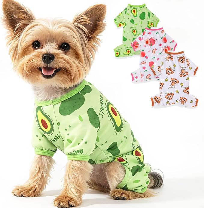 Puppy Pajamas for Small Dogs Soft Strechy Summer Dog Pjs Clothes for Chihuahua Yorkie Boy Girl Cat Pet Outfits Cute Pattern XXS~L (Avocads, Small)