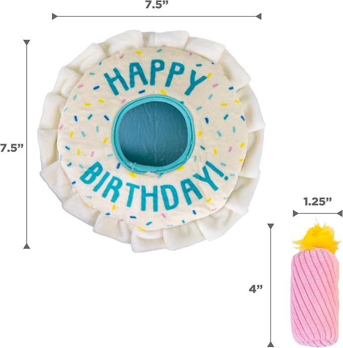 Outward Hound Hide-A-Birthday-Cake Plush Squeaky Dog Toy, 7.5" x 4.7" | Hide-n-Seek Puzzle, 3 Removable Candles, Toss & Fetch, Interactive Enrichment, Boredom Buster, Light Chewers, Dogs & Puppies