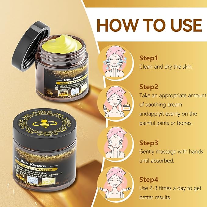 Bee Venom Cream, Anti Aging Treatment with Natural Ingredients, Bee Venom Skin Treatment Cream, Sensitive Skin Care for Back, Neck, Hands, Knee, 2.12OZ