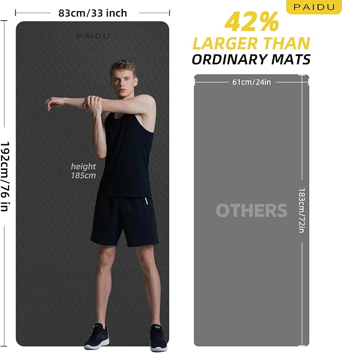 PAIDU Extra Long Wide Yoga Mat 76"x33"x2/5 Inch - Non Slip Thick Exercise Mat for Home Gym, Yoga, Pilates & Workouts