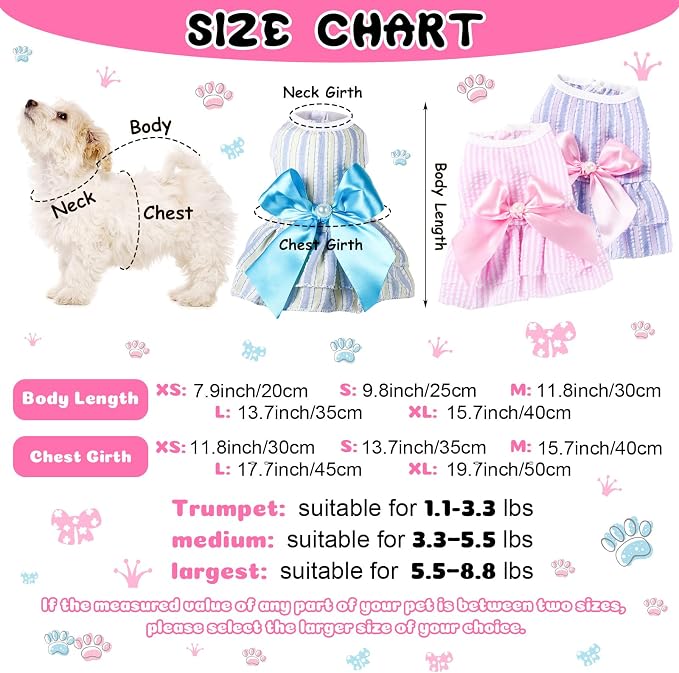 Reginary 4 Pack Princess Dog Dresses for Small Dogs Girl, Tutu Skirt with Pearl Bow, Cute Summer Puppy Clothes, Sleeveless Pet Apparel with Front Buttons for Chihuahua Yorkie Maltese, Cats(X-Small)
