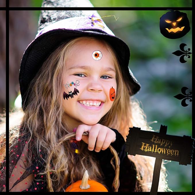 144 PCS Halloween Temporary Tattoos, Waterproof Pumpkin Tattoos Stickers for Kids Children Party Favors, 72 Patterns Multicolor