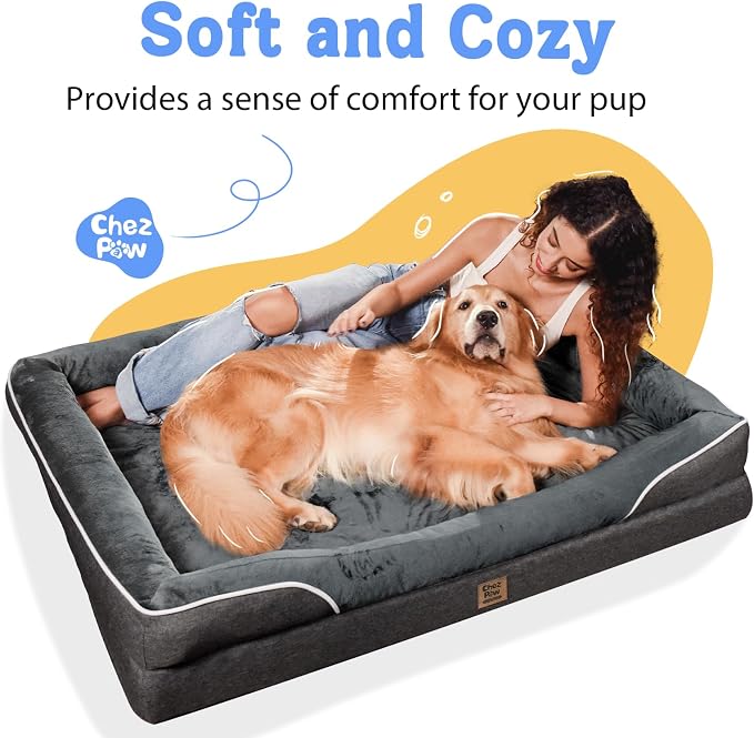 Waterproof Orthopedic XL Dog Bed for Large and Extra Large Dogs | Egg Crate Foam, 4-Sided Bolster Support, Waterproof Liner, Non-Slip Bottom, Machine Washable Cover, 42 x 30 Inch