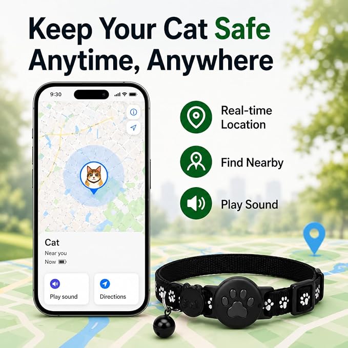 Pet Tracker,GPS Collar for Cats,Smart tag,Waterproof Compatible with Find My,No Monthly Fee,Advanced Tracking Solution Smart Collar for Pet Safety Ideal Small Large Cats(Android User)
