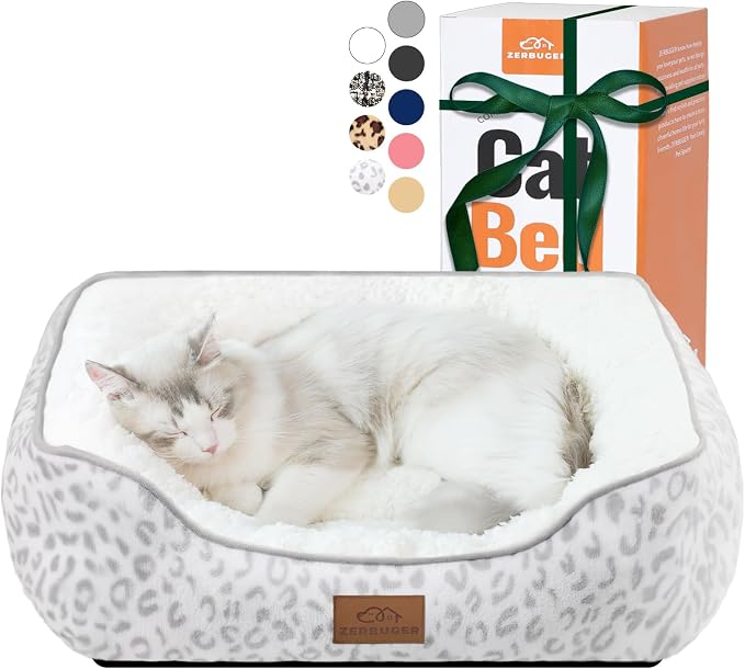 Zerbuger 20in White Leopard Rectangle Cat Dog Bed Machine Washable Sofa | Sleeping for Large Medium Small Pets Indoor Outdoor, Non-Slip Bottom Soft Puppy Bed Durable Orthopedic Calming Pet Cuddler