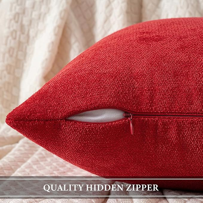 MIULEE Pack of 2 Red Decorative Pillow Covers 18x18 Inch | Soft Chenille Couch Throw Pillows Farmhouse Cushion Covers for Home Decor Sofa Bedroom Living Room