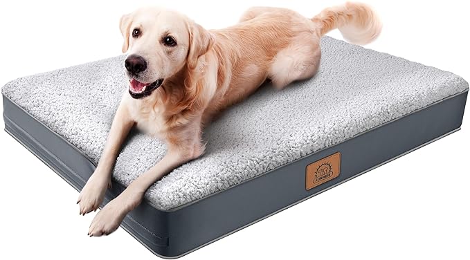 Sunheir Jumbo Orthopedic Dog Bed, Extra Large Waterproof Pet Bed Mat, Grey | Removable Machine Washable Cover, Thick Egg Crate Foam Support, Easy-Clean, Anti-Slip Bottom, Soft Dog Crate Bed 54"X42"X4"