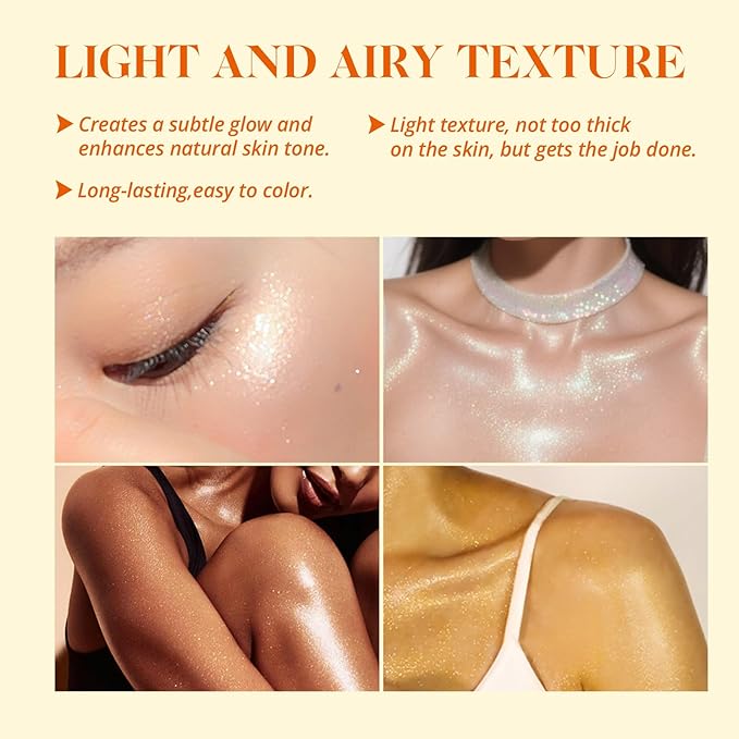 Liyalan Shimmer Body Oil 5 Color Options 1.0 fl.oz Face Glow Pearl Highlighter Illuminator Long-Lasting Shine Glitter Liquid Tanning with Makeup Brush Included (#03 Bronze Gold)
