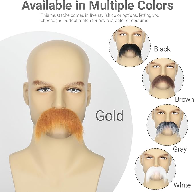 2Pcs Men Fake Mustache Realistic Mustaches Fake Facial Hair Beard for Cosplay Costume Halloween Parties
