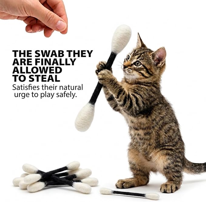 Glaciart One Swabs Cat Toys with Catnip - 6 Pk | Durable for Chew, Cute Cat Toys Interactive Kitty for Boredom, Exercise, & Play | Filled w/Organic Catnip for Anxiety & as Digestive Aid | Gift Idea