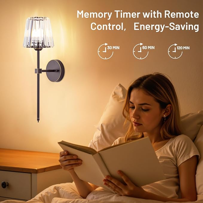 Crystal Battery Operated Wall Sconces Set of 2, Brown and Gold Rechargeable Wireless Wall Lights with Crystal Lampshade, 12 RGB and 3CCT Dimmable Wall Lamps with Remote for Bedroom Living Room Hallway
