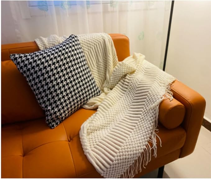 Blagic Soft Knitted Throw Blanket for Couch and Bed,White,60"x80" | Lightweight and Cozy,Farmhouse Boho Blanket with Tassel,Decorative for Living Room,Gifts for Adults,All Season Use