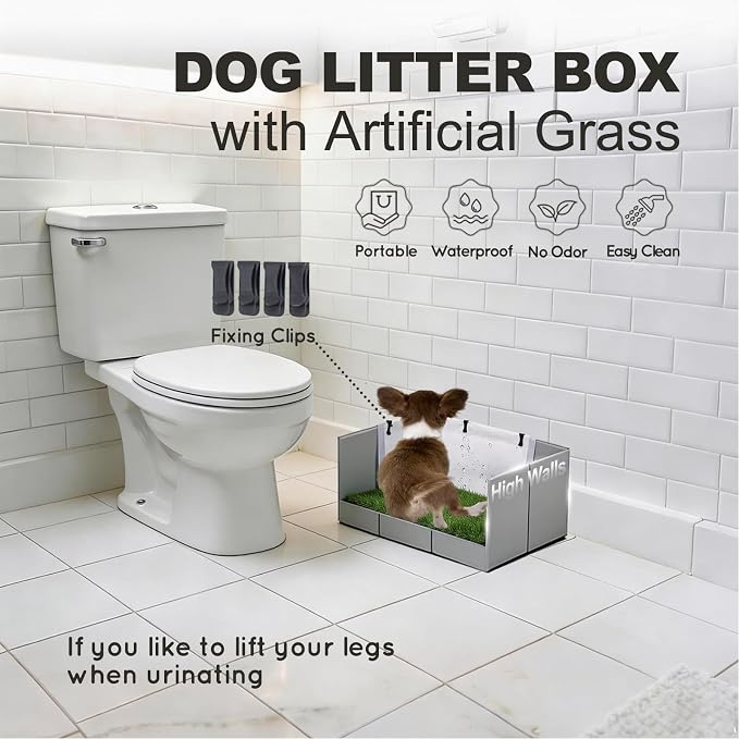 HQ4US Dog Grass Pad with Tray, Foldable Litter Box High Wall, Indoor Potty | Small Easy Clean Puppy Pee Pad Holder with Odor Free Artificial Grass Patch for Dogs Potty, Leakproof, No Assembly, Portable